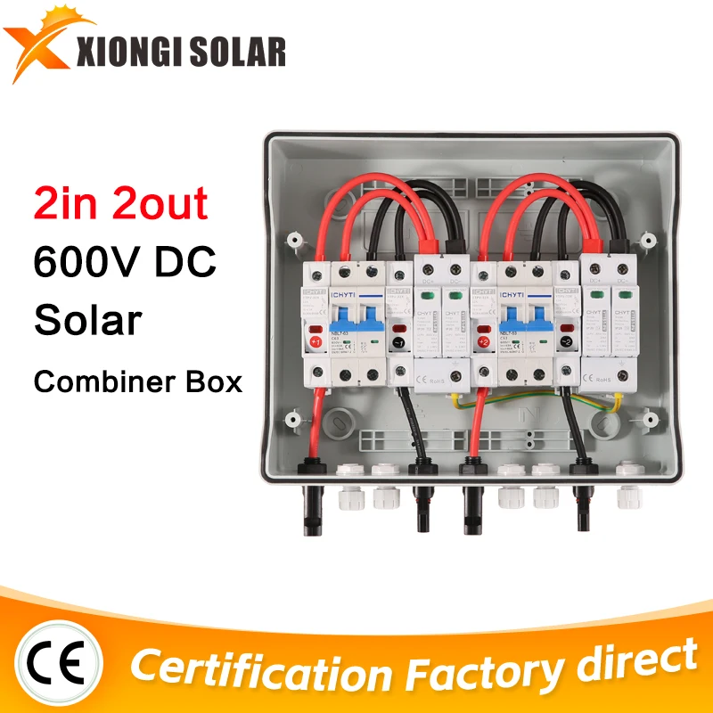 

600V Solar PV Combiner Box 2 in 2 out With Lightning Protection 15A Rated Current Fuse,20A/63A Circuit Breaker,Waterproof IP65