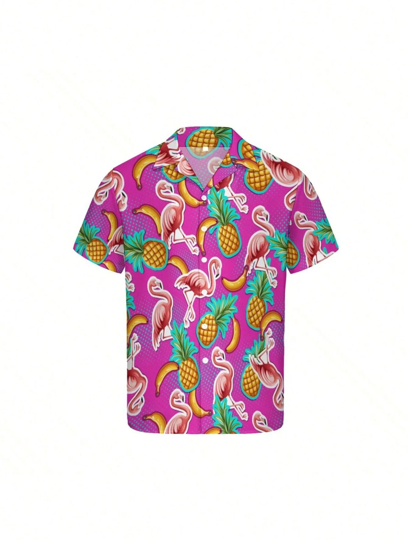 Adult Tropical Print Shirt Shorts And Bucket Hat Set With Flamingo Pineapple Banana Pattern