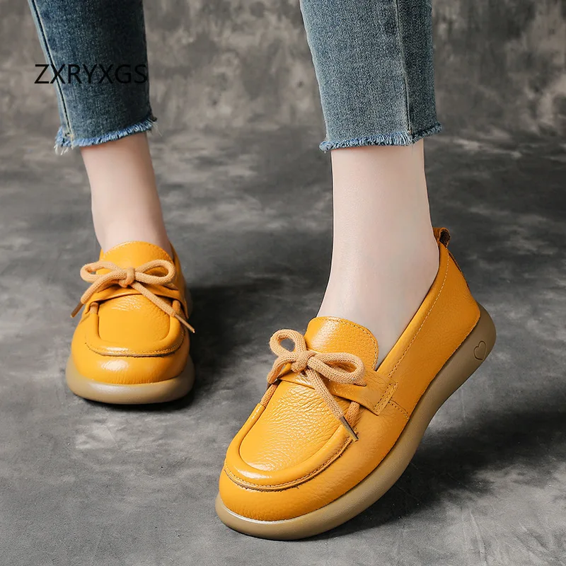 

ZXRYXGS New Autumn Temperament Elegant Ladies Flats Comfort Soft Sole Women Real Leather Shoes Flat Fashion Casual Shoes 2025