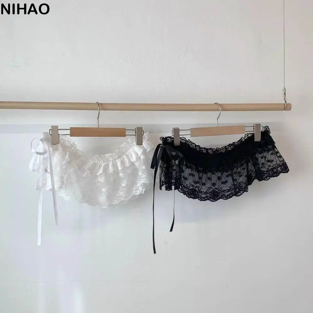 

Sweet Y2k Lace Mini Skirt Lolita Short Gauze Skirt Flower Trim Butt Curtain Skirt Ruffled Edge Skirt Streetwear