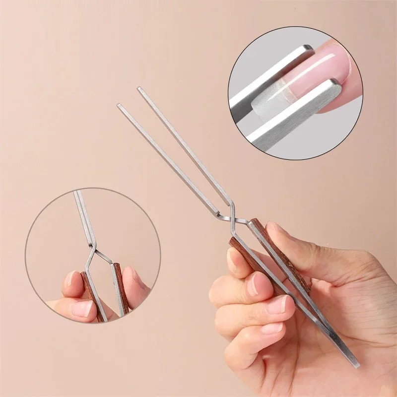 Gel Quick Building Extension Nail Shaping Tweezers Stainless Steel Multifunctional Curve Pinching Tool Wooden Handle Tips Clips