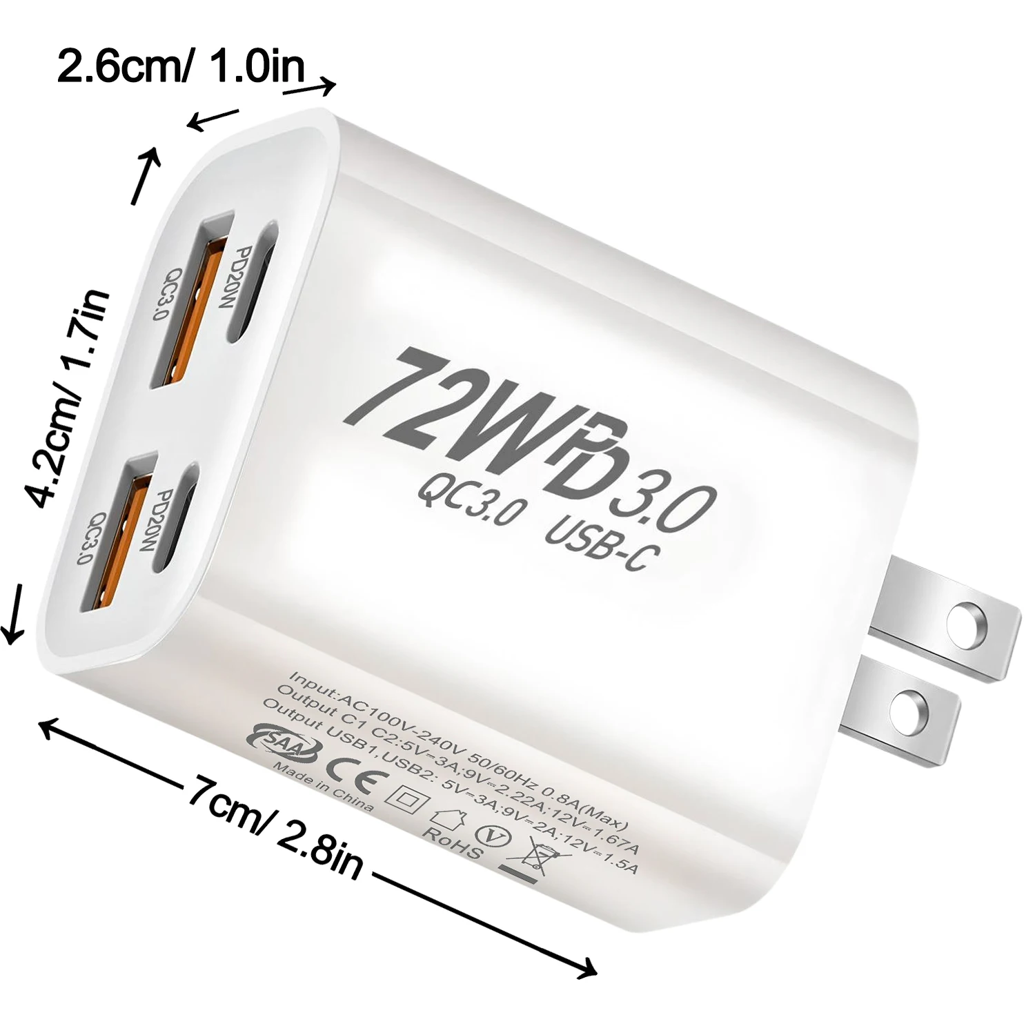 Multi Ports USB Charger 72W Fast Charging Type C Phone Adapter For iPhone Samsung Xiaomi Redmi EU/US/AU Plug Wall Charger