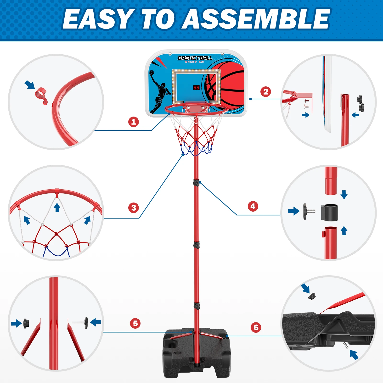 Cerceau de basket-ball réglable pour enfants, intérieur avec tableau de bord et LED, tout-petit, extérieur, recommandé, jouets de basket-ball pour enfants