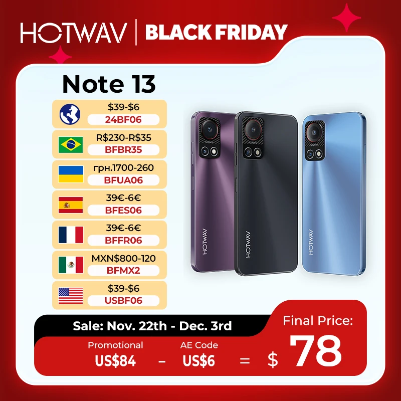 [World Premiere] HOTWAV Note 13 Mobile Phone 6.6'' HD+ 90Hz Display 8(4+4)GB+128GB Octa-Core Smartphone 50MP 5160mAh Cellphone