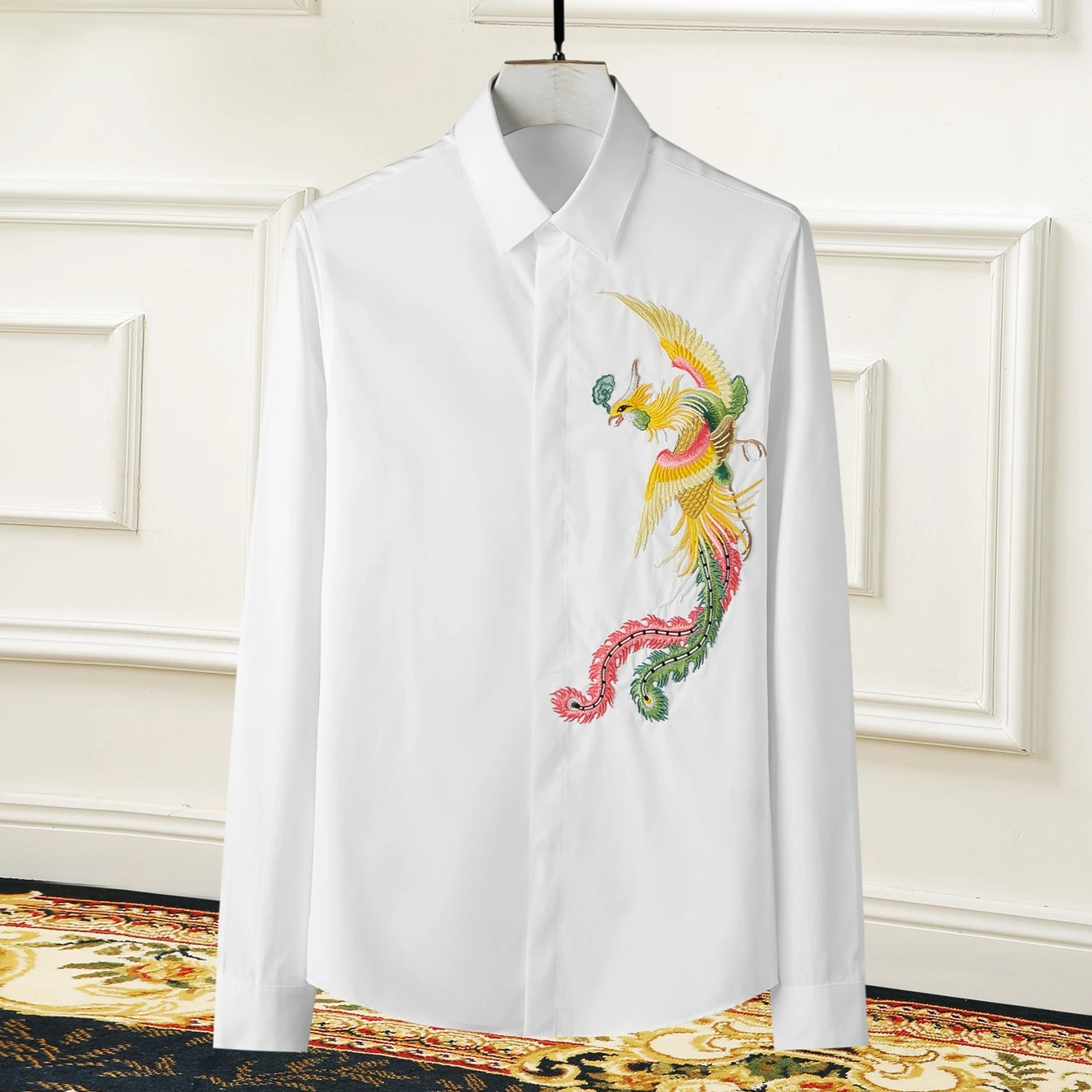 Chinese Style Embroidered Shirt Men Luxury Long Sleeved Casual Social Shirts Business Party Tuxedo Stage Performance Costumes