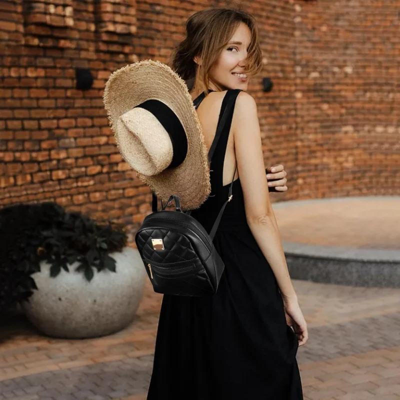 Monedero, mochila pequeña de PU para mujer, lindas mini mochilas con correa ajustable para citas, compras (negro)