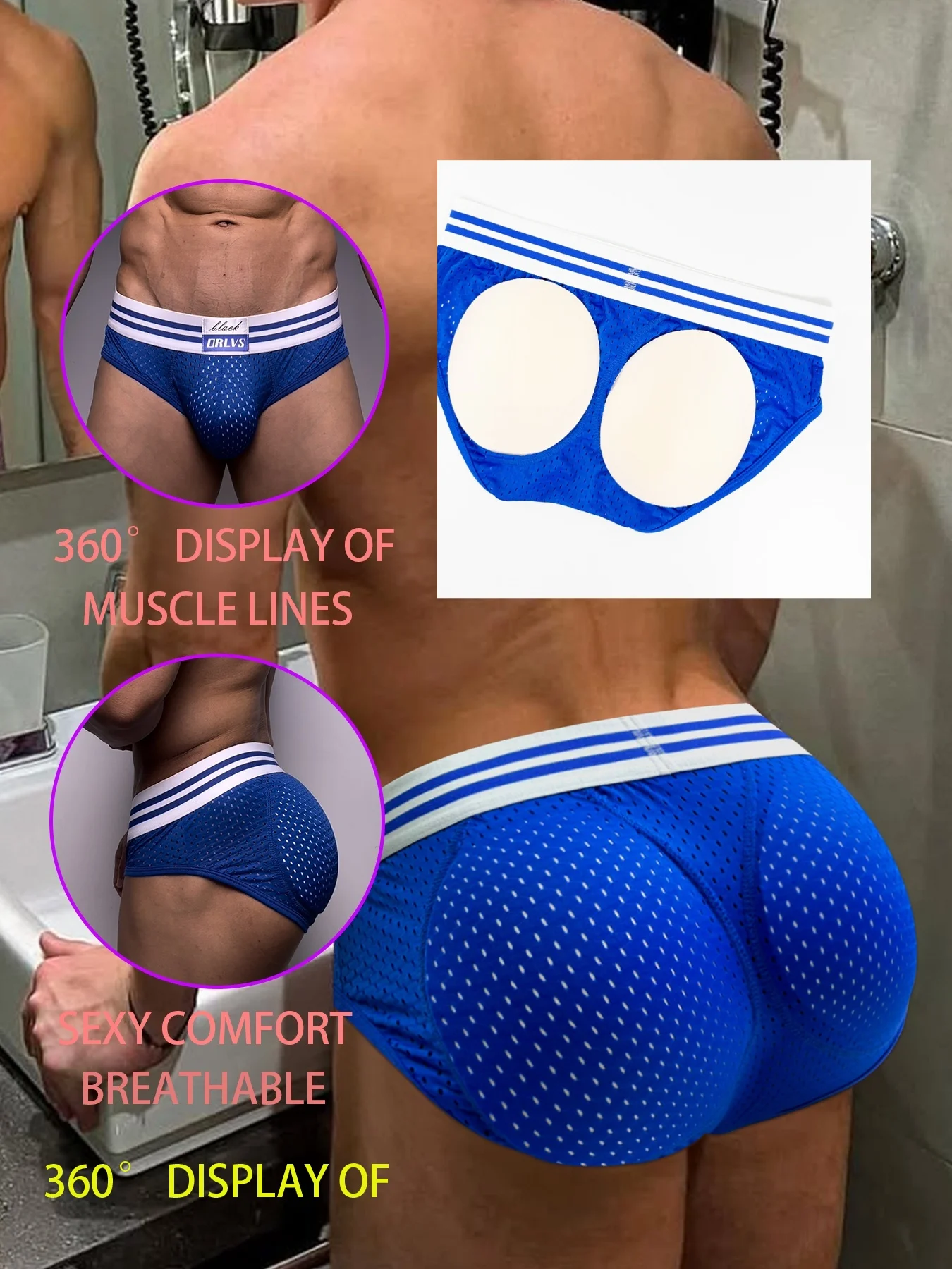กางเกงในชายไนล่อนเมช 3 ตัว - ​มีแผ่นเสริมกระเป๋า​ ไร้รอยต่อ, ​เซ็กซี่​ เอวต่ำ, ​ชุดชั้นในกีฬา​ แห้งเร็ว ระบายอากาศ ยืดหยุ่น