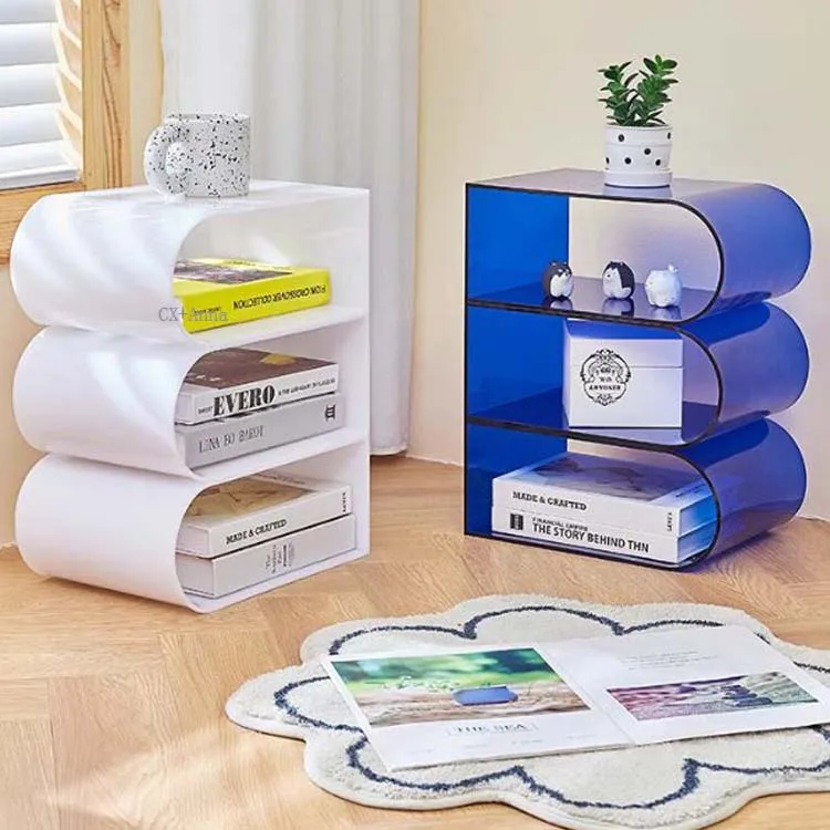 Custom Living Room Sofa Side Table S-Shaped Magazine Rack Bookshelf Storage Acrylic Coffee Table