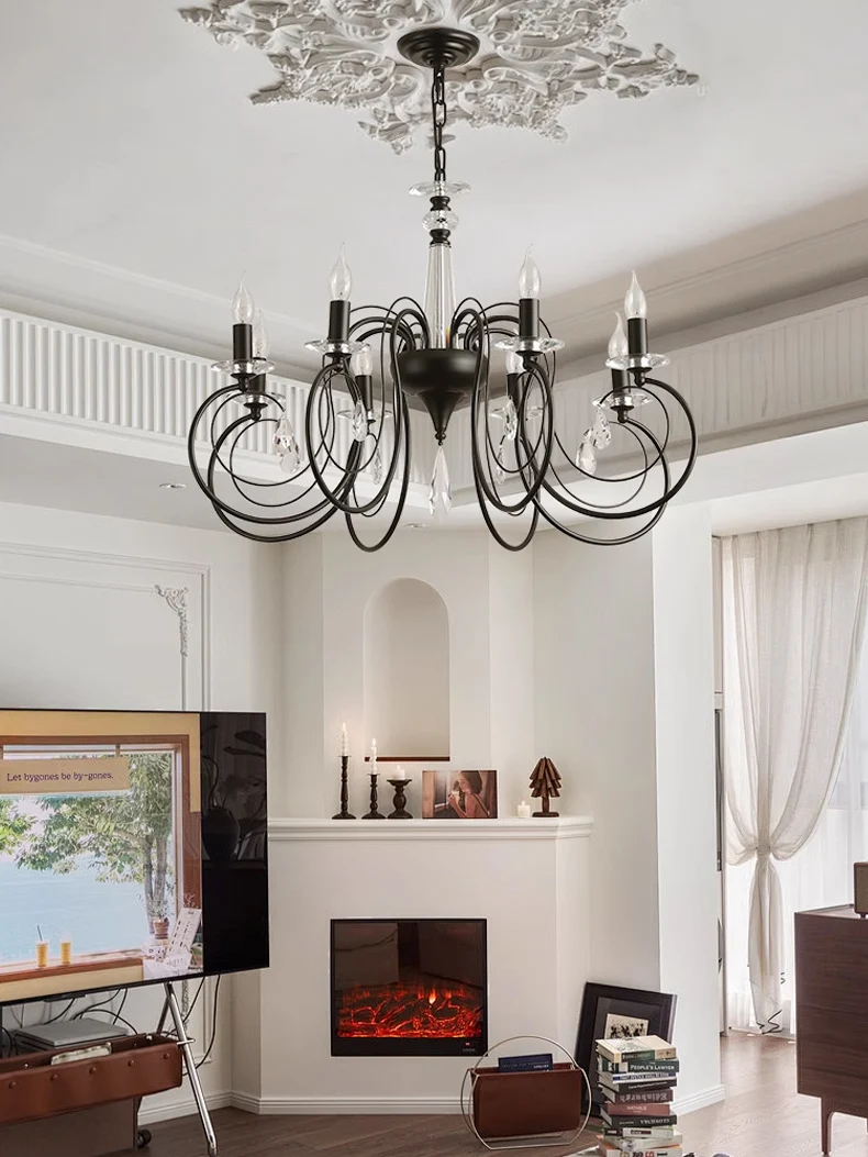 BOTIMI Artistic Black Chandeliers With Crystal For Living Bedroom Chandelier Lighting Hanging Lights