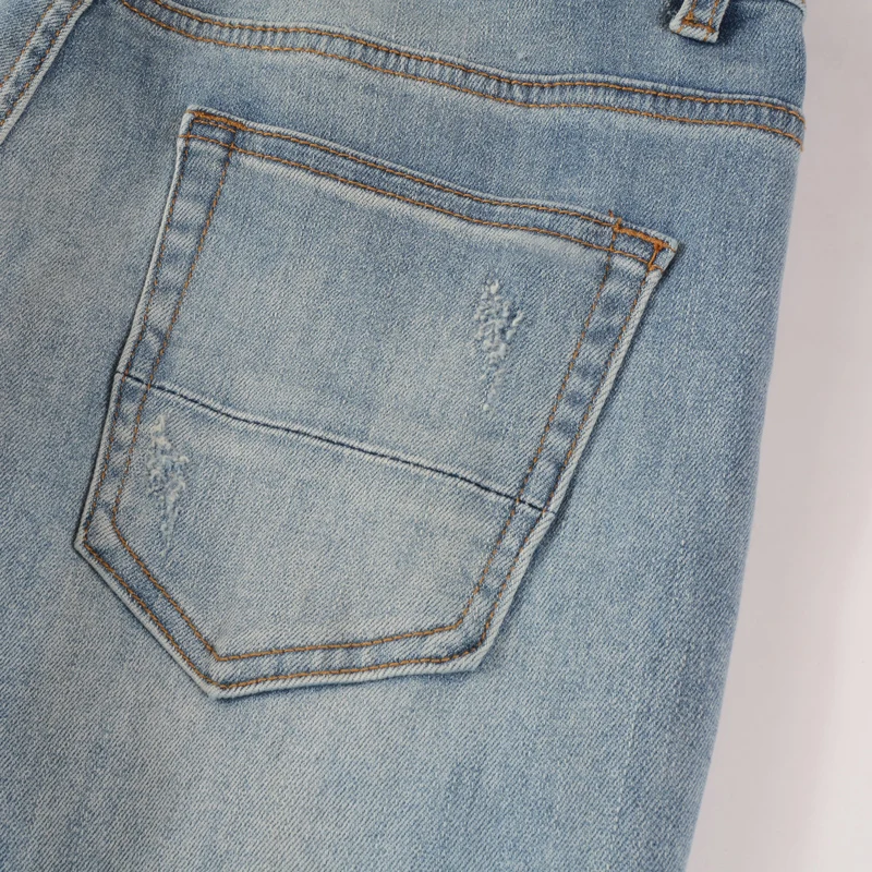 Designer Fashion New Men's Jeans Cashew Flower Patch Washed Nostalgic Stretch Slimming Light Blue Jeans High Street Hip Hop Bran