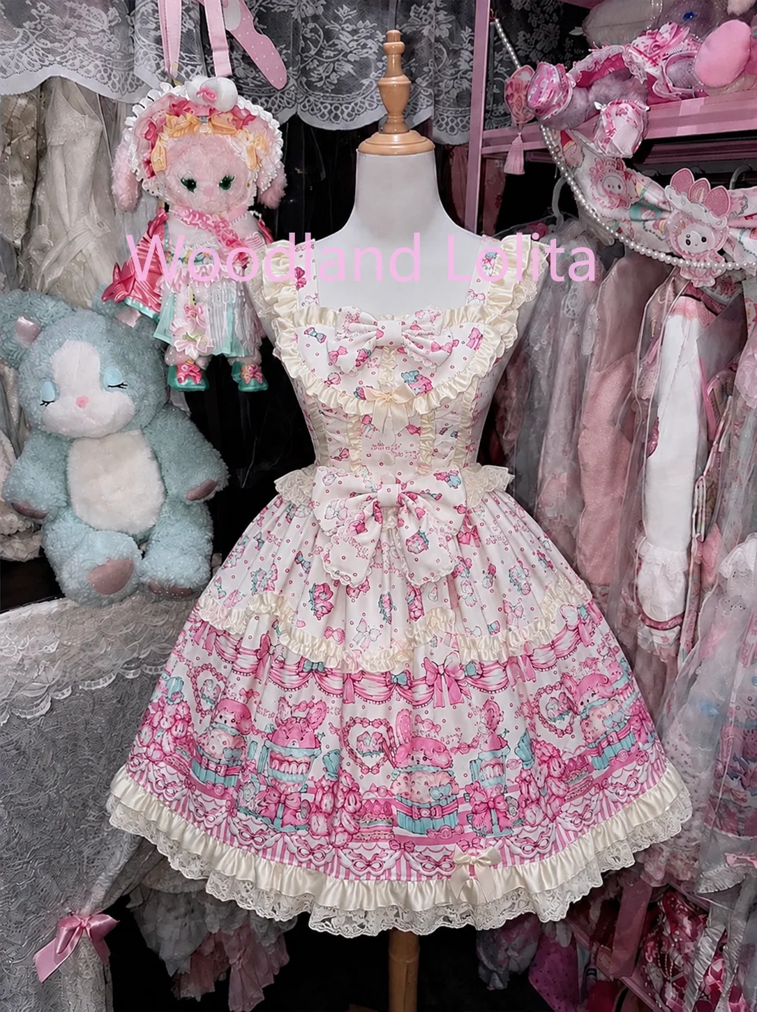 Summer Japanese Sweet Kawaii Lolita Dress Women Bow Cartoon Printed JSK Party Dress Elegant Subculture Y2K Cute Princess Dress