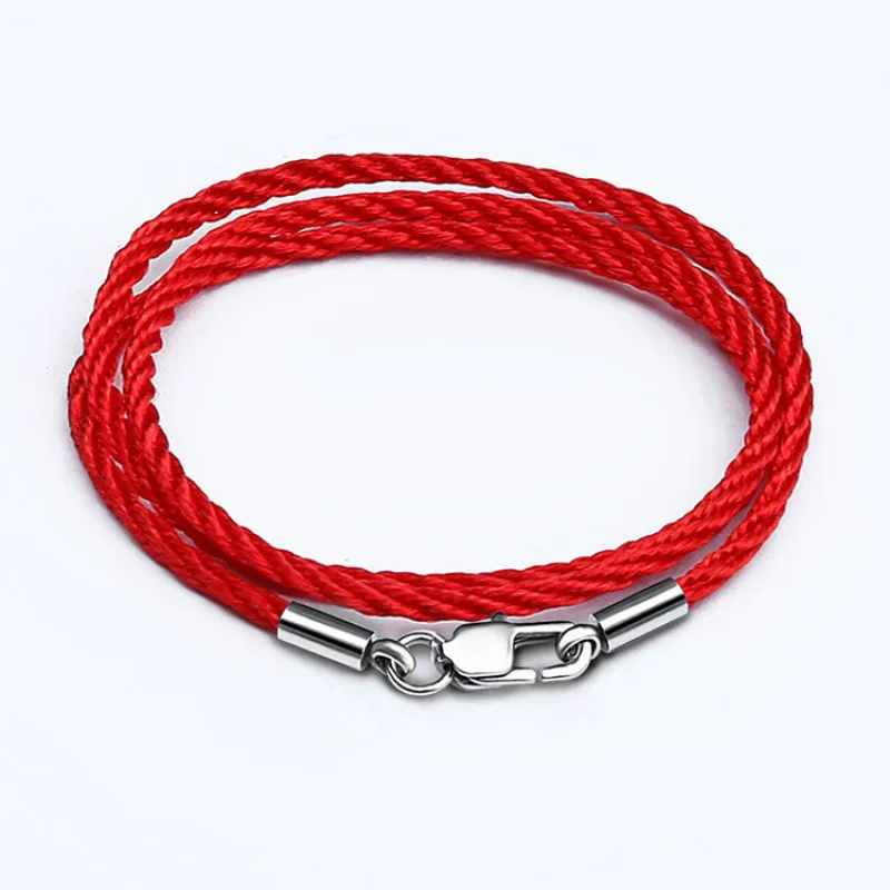 Cotton Handmade Black Red Cord 316L Stainless Steel Lobster Clasp Chain DIY Pendant Necklace Charms for Jewelry Finding 2mm 3mm