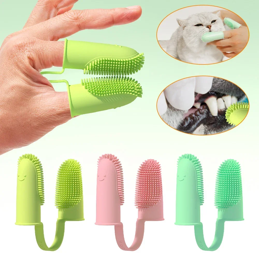 Dog Super Soft Double Finger Toothbrush Pet Teeth Clean Bad Breath Care TPR Tooth Brush Clean Tool Dog Toothbrush Accessories