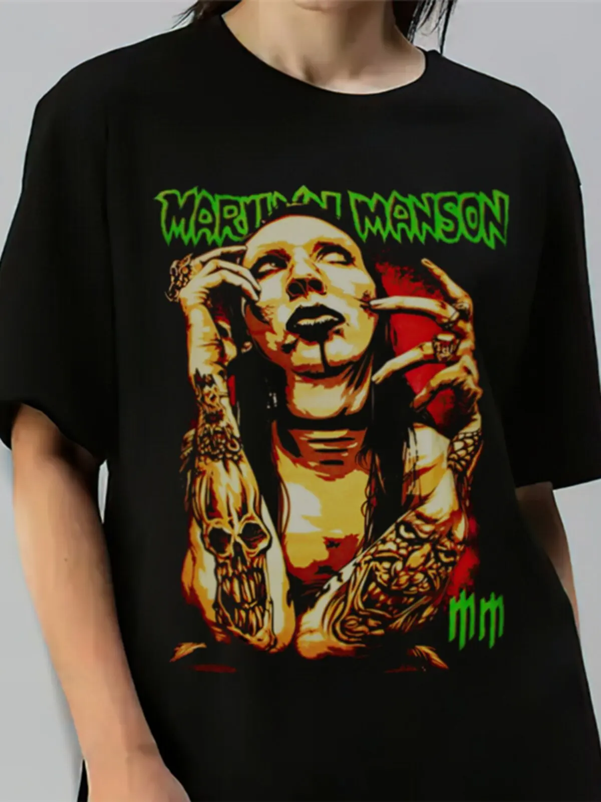 

Мужские и женские футболки с короткими рукавами и принтом Мэрилин Мэнсона, свободный топ с круглым вырезом из чистого хлопка для улицы