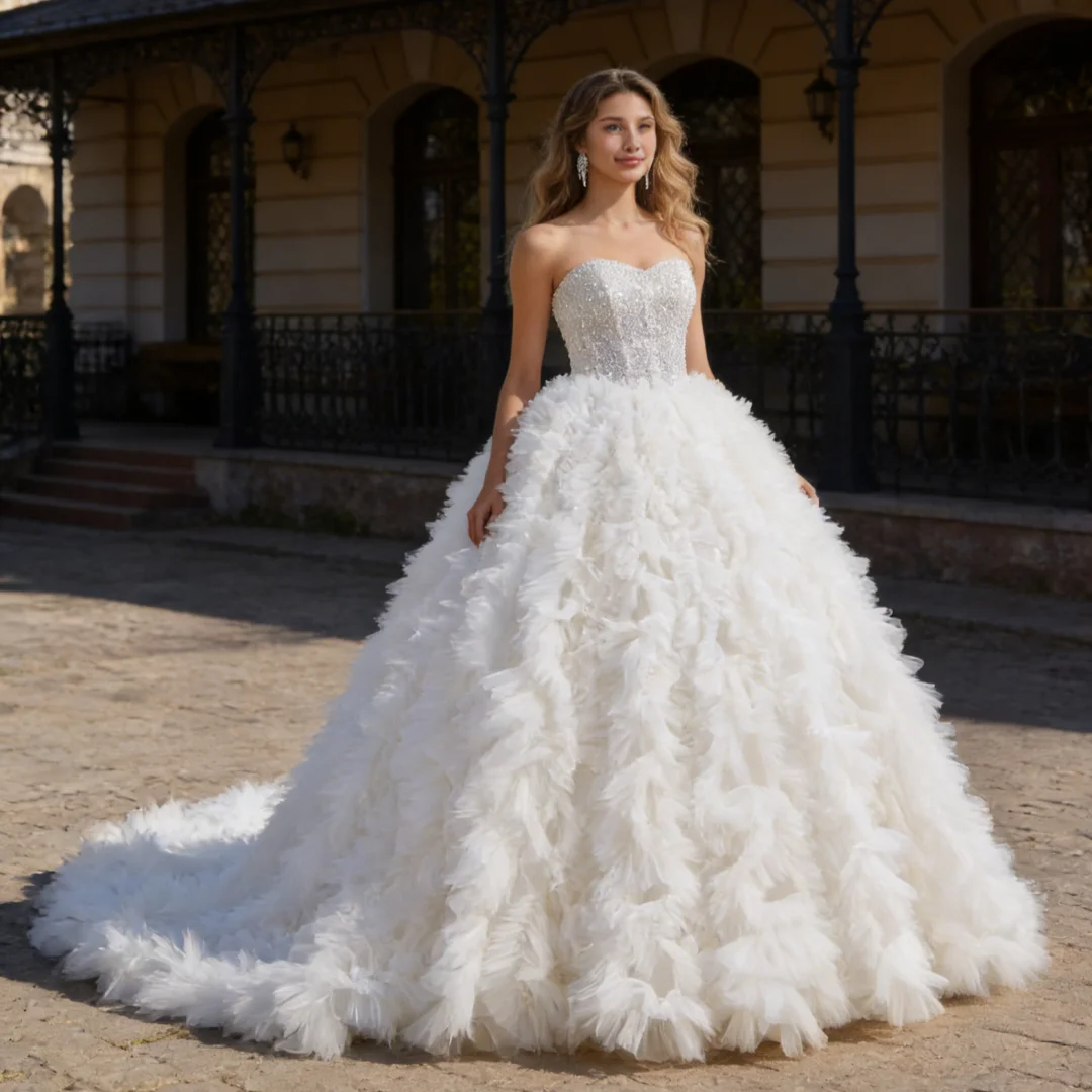 Customized Elegant Sweetheart Large Skirt Princess Dress Wedding Sweetheart Collar Sleeveless Backless Design Vestido De Novia
