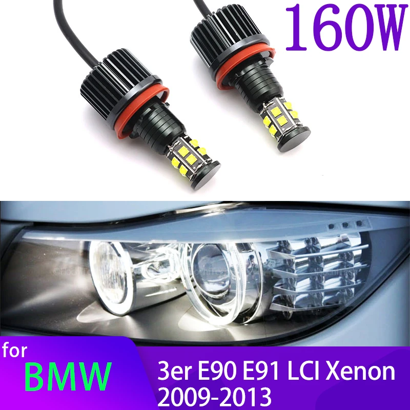 160W White LED Angel Eye  Ring Light Auto Lighting 6000K For BMW 3 Series E90 E91 LCI Xenon 2009-2013 accessories