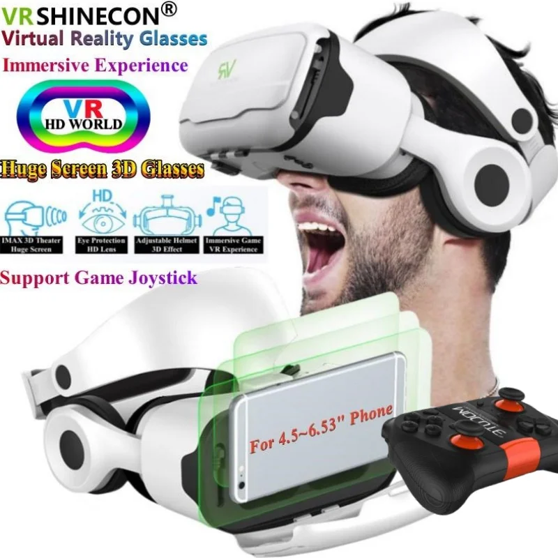 G02EF Virtual Reality VR Glasses IMAX HD 3D Glasses Google Cardboard Box Stereo VR Headset for IOS Android Phone,Support Gamepad