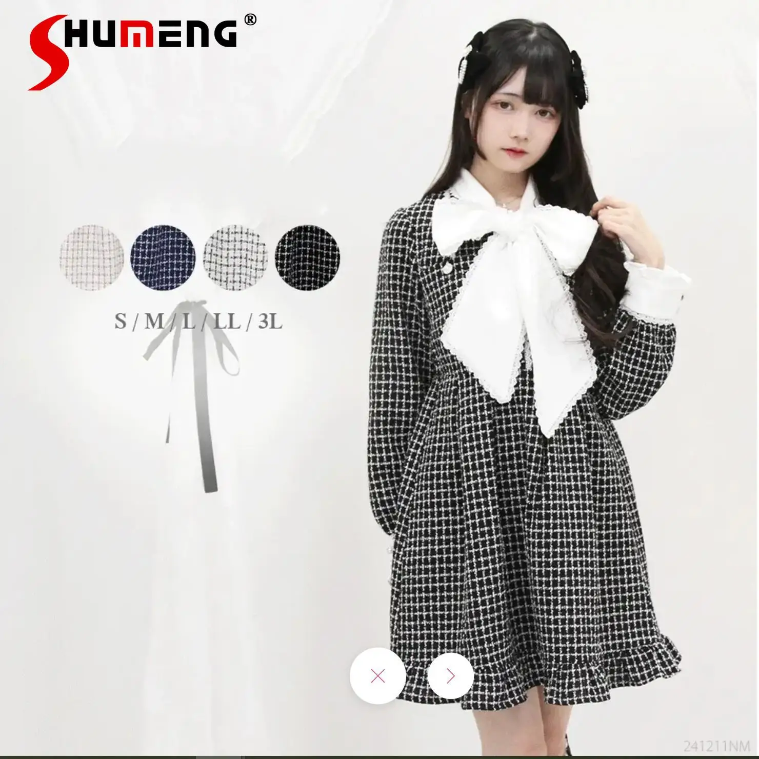 

Japanese Style Elegant Sweet Princess Short Dresses Big Bow Long Sleeve High Waist A-line Ruffles Plaid Dress Women Spring 2025