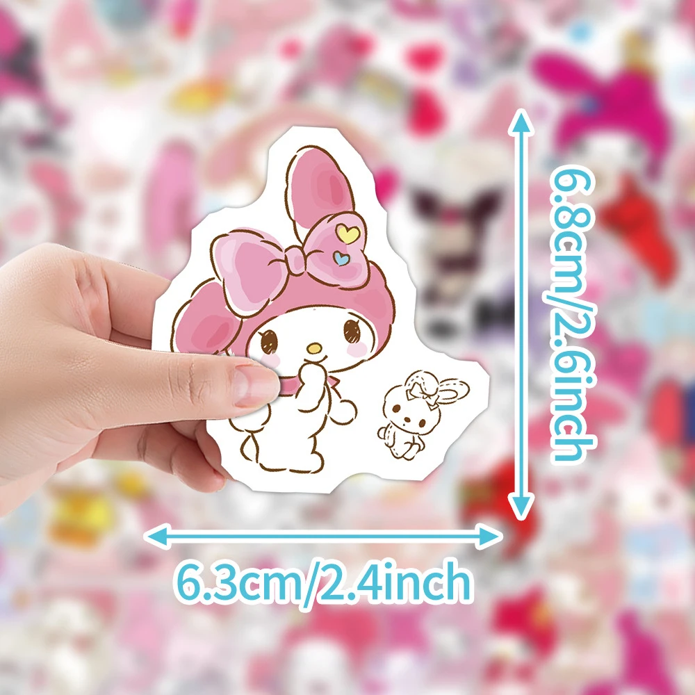 Autocollants de dessin animé My Melody pour enfants, autocollants graffiti roses mignons, Sanurgente Anime, décalcomanies de bricolage, jouet, planche à roulettes, ordinateur portable, téléphone, 10 pièces, 30 pièces, 50 pièces, 100 pièces