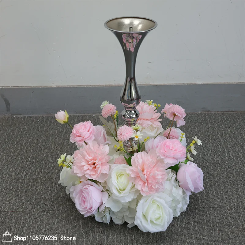 Rosa-weiße Rose 30CM Künstliche Blume Tischdekoration Kerzenhalter Kranz Blumenarrangement Party Luxuriöse Hochzeitsdekoration – Detail 10