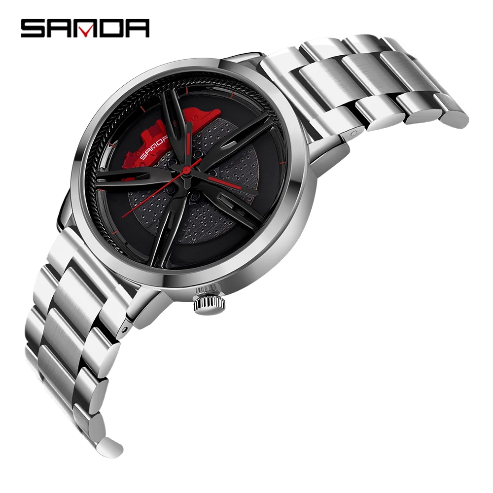 

SANDA P1040 New Special Wheel Series Dial Men Watch Steel Strap Hook Buckle Premium Quartz Movement Waterproof Gift Wristwatch