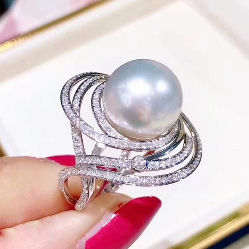 MeiBaPJ 12-13mm Natural Semiround Freshwater Pearl Fashion Ring 925 Sterling Silver Fine Wedding Jewelry for Women
