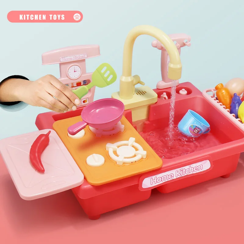 Kitchen Mini Sink Toy Children Pretend Play Simulation Fruits Food Cooking Water Wash Set Education Toys For Girl Birthday Gifts