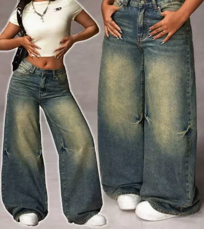 American Retro Nostalgic High-waisted Loose Wide-leg Pants Autumn and Winter New Straight Jeans Women