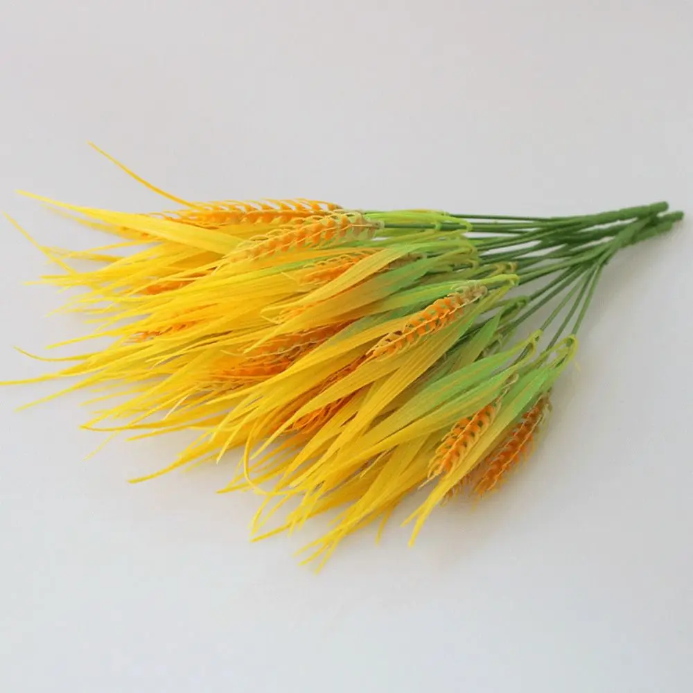 7 tenedores, orejas de trigo artificiales, ramo de plantas de arroz, flor amarilla, No necesita agua, orejas de trigo, rama de planta de arroz, plástico realista