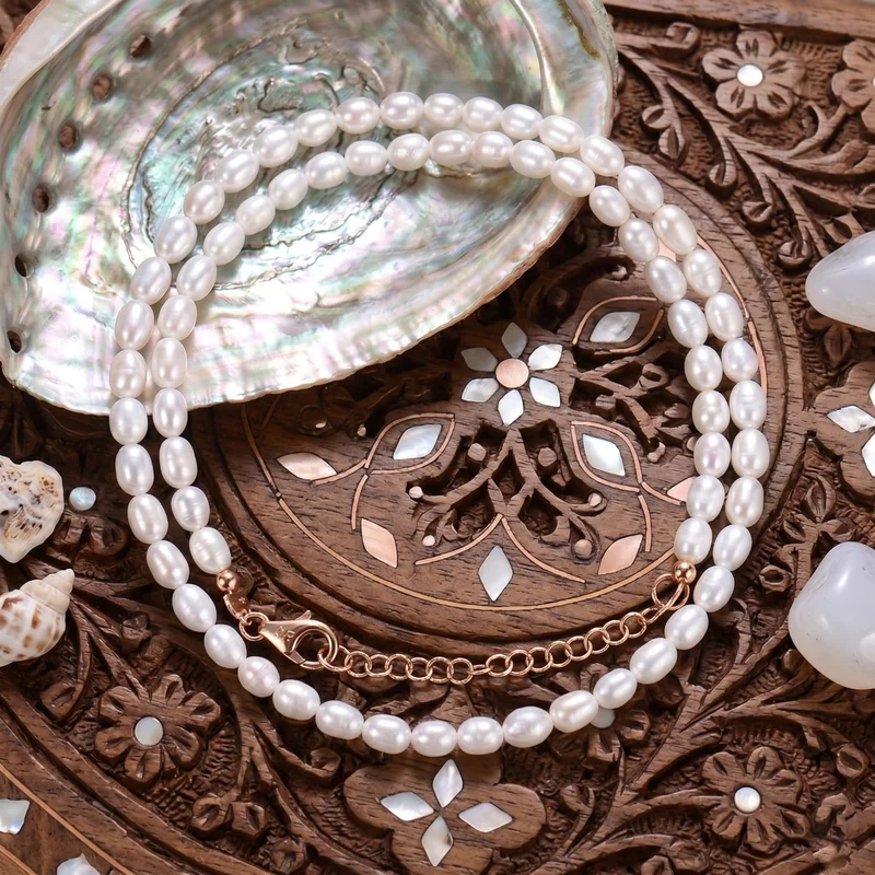 Freshwater Pearl Smooth Tube Shape Gemstone Beaded Handmade Women Necklace 18"