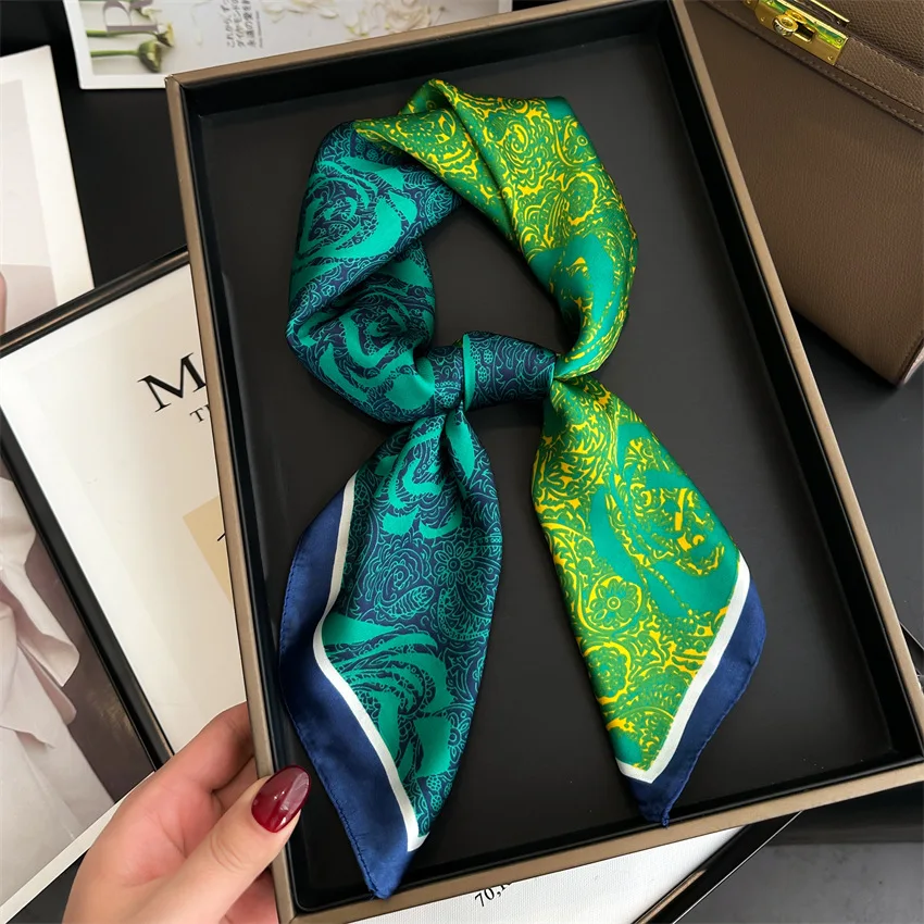 Luxury Temperament Color Match 70X70cm Square Scarf Silk Scarf Kerchief Popular Silk Scarves Bandanna Scarf Tie Neck Bag Scarf