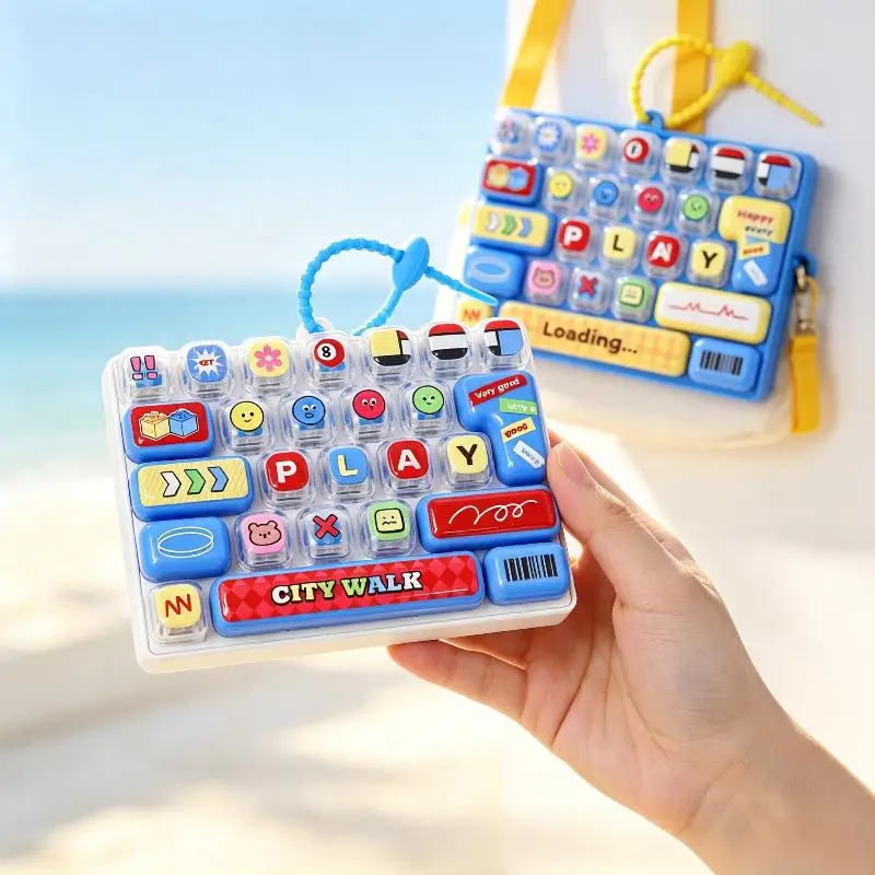 26-Key Keyboard Fidget Keychain Cute 3D Button Click Toy Stress Relief Keychain Pendant for Purse Handbag