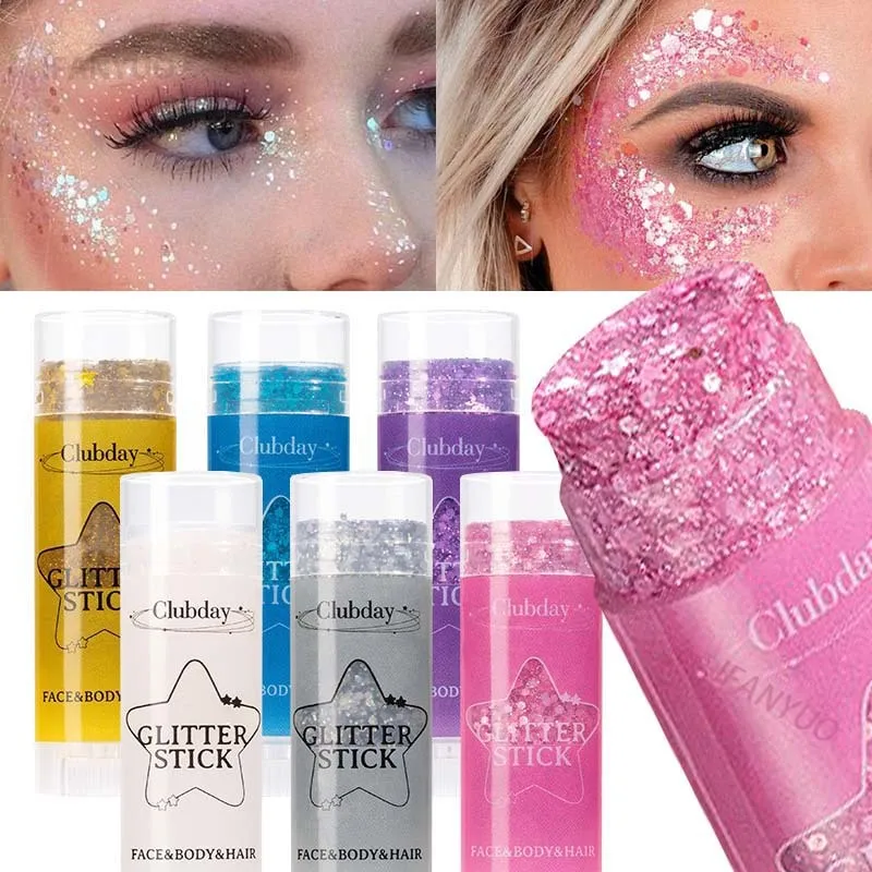 Paillettes brillantes, barra de Gel brillante, brillo blanco perla rosa, sombra de ojos, brillo, pintura facial y corporal, ilumina el maquillaje de escenario
