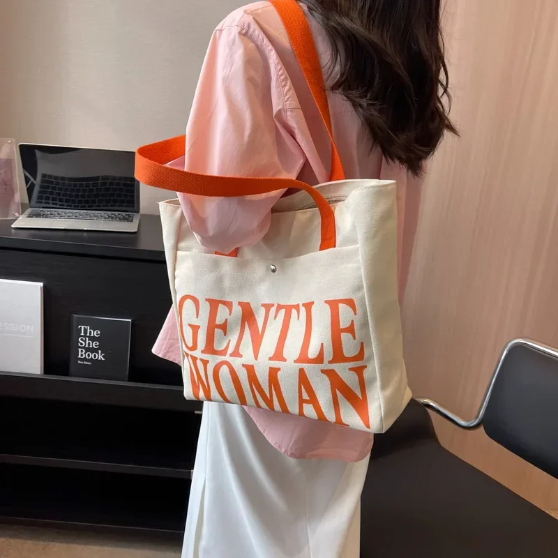 

Large Capacity New Spring Summer Versatile One Shoulder Shopping Bag Canvas Commuter Tote Letter Bag Woman Tote Bag