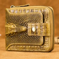 Cartera de piel de vaca para hombre con patrón de cocodrilo, billetera cero de cuero genuino con ranura para tarjetas de gran capacidad