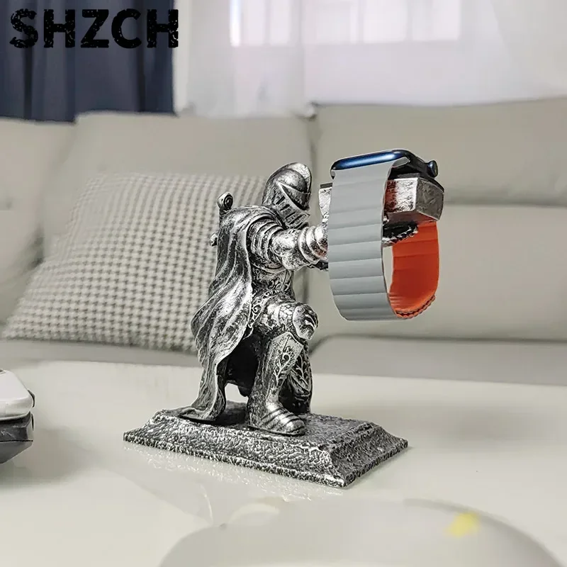 Unique Black Warrior Stand for Apple Watch Smart Charging Display Creative Desktop Rack Innovative Timepiece Showcase