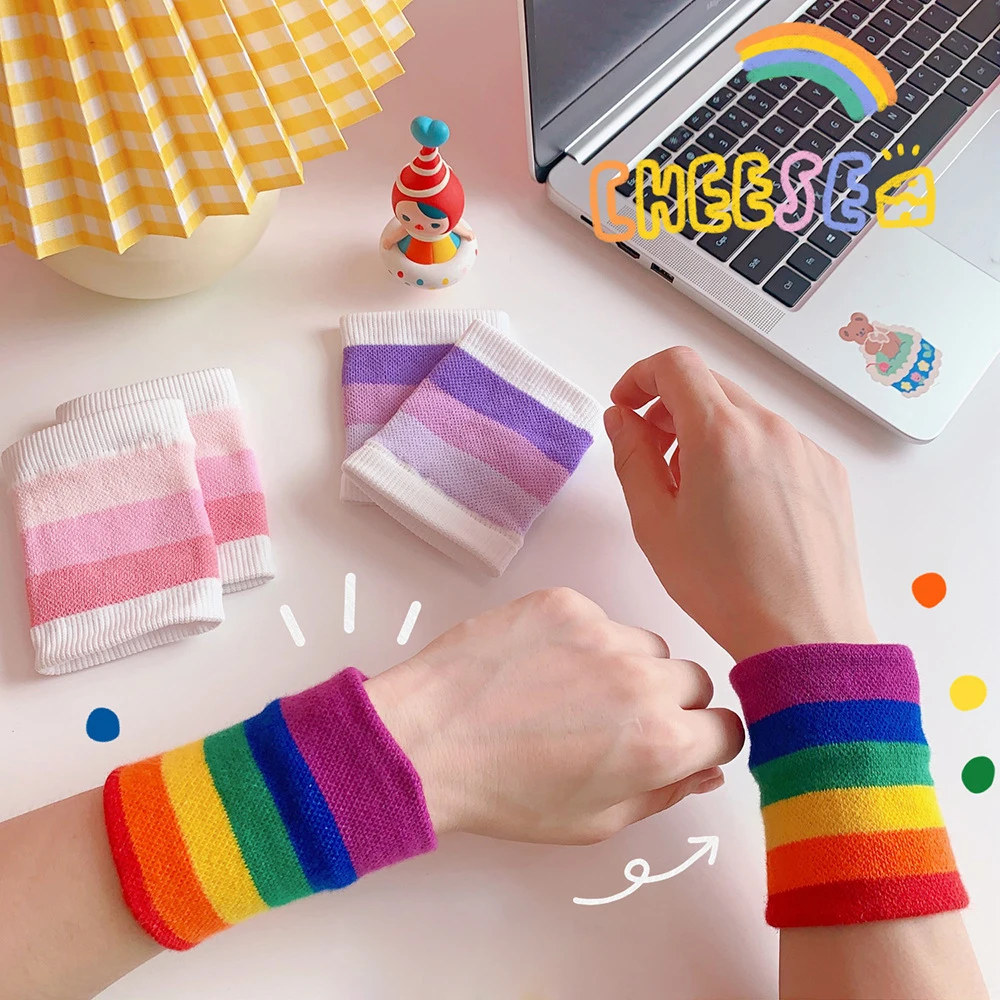 

Men Fitness Soft Badminton Cotton Warm Bracers Hand Wrap Rainbow Color Wristband