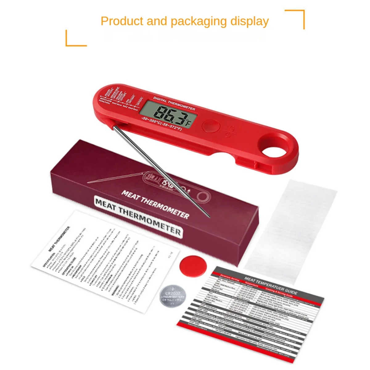 Folding Meat Thermometer Digital Instant Read Meat Thermometer for Grill Cooking for Kitchen Outside, BBQ,