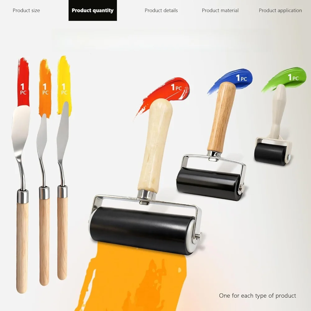 Ink Applicator Black Rubber Brayer Set Soft Rubber Material Three Sizes Rollers Even Ink Distribution For Wall Art