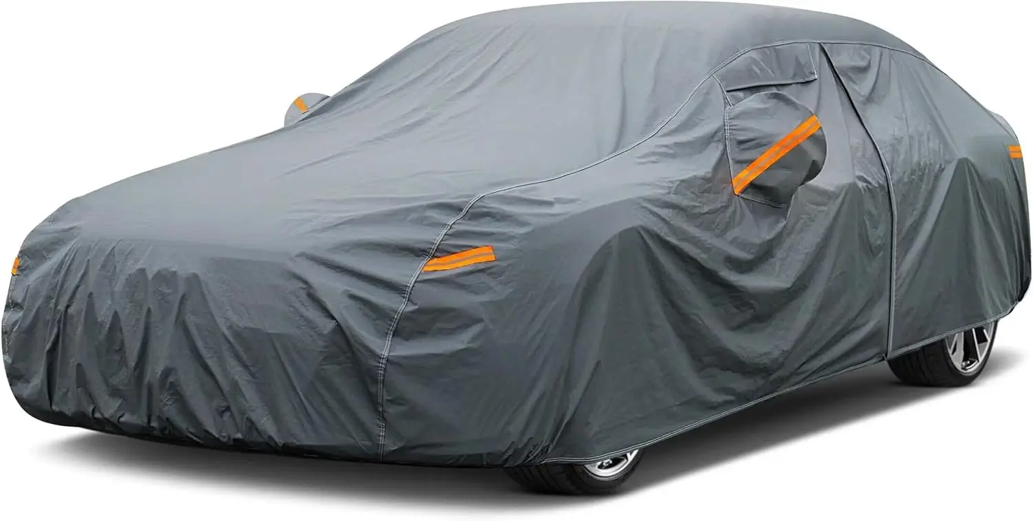 

16-Layer All-Weather Waterproof Car Cover, Heavy Duty Universal Fit for Sedans Like Tesla Model S, BMW 740i