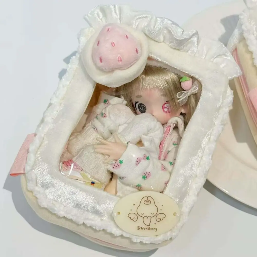 Transparent Strawberry Cake Doll Storage Bag Plush PVC Material Doll Protector Case Heart Kaychain with Clear Window