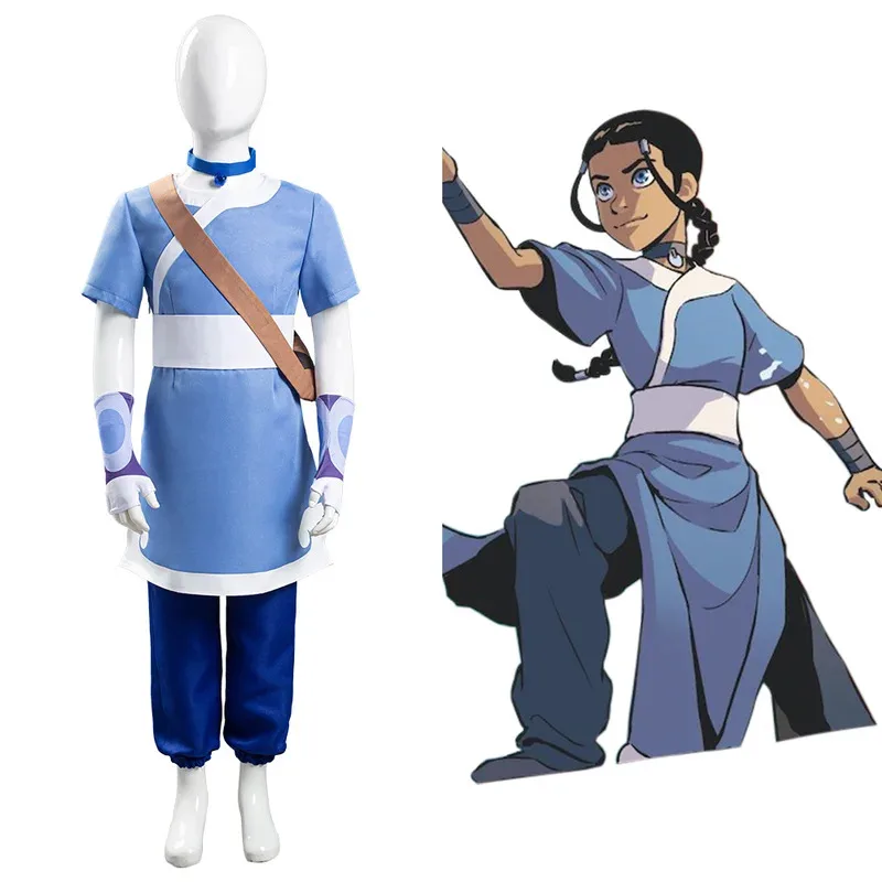 ss23Avatar 마지막 Airbender Katara 코스프레 의상 복장 어린이 어린이 할로윈 카니발 정장