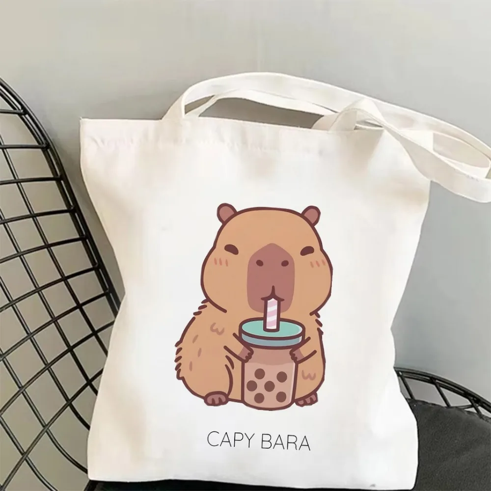 

Canvas Shoulder Bag Trendy Capybara Heart Pattern Yoga Tote Bag Reusable Eco Friendly Gym Sack Ideal for Yoga Office Commute