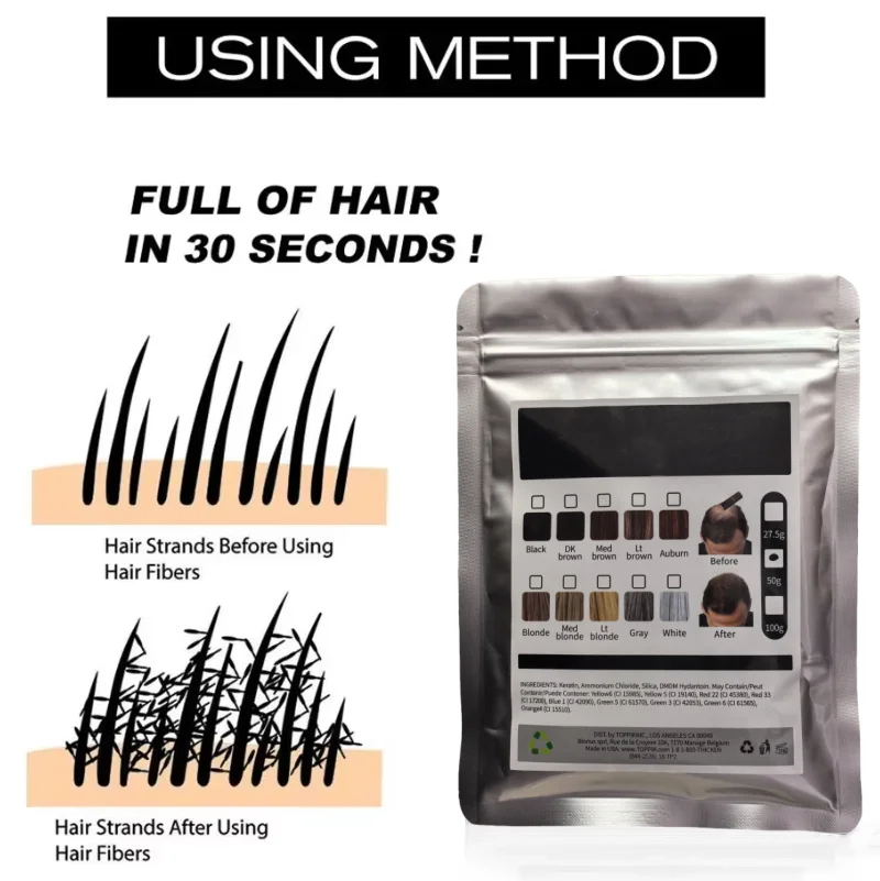 100G Serat Rambut Keratin Bubuk Serat Penumbuh Rambut Instan Kantong Isi Ulang Serat Penebal Pertumbuhan Rambut Produk Perawatan Ekstensi Botak
