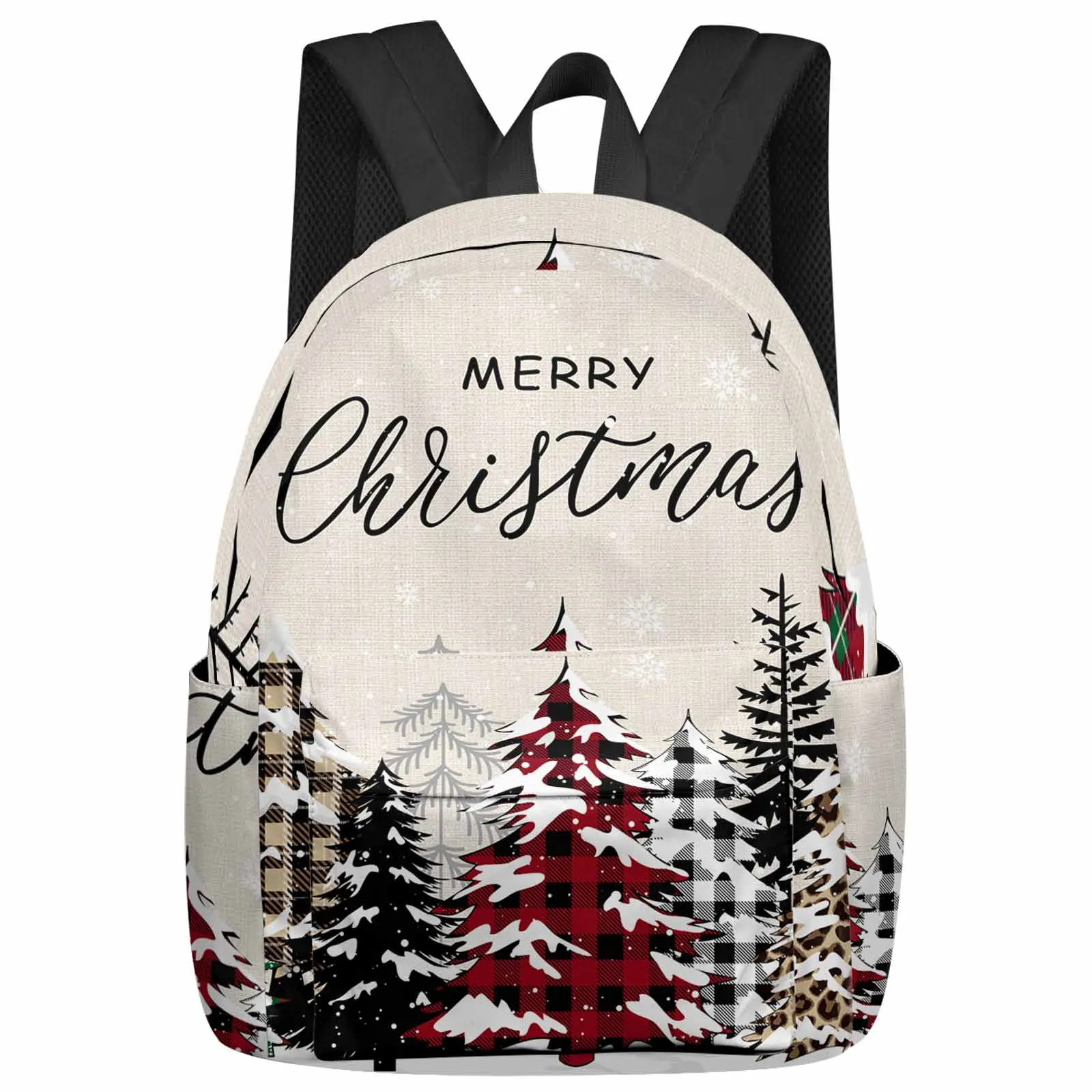 Christmas Winter Grid Christmas Tree Backpack School Bags for Teenagers Students Laptop Bag Women's Casual Travel Backpack