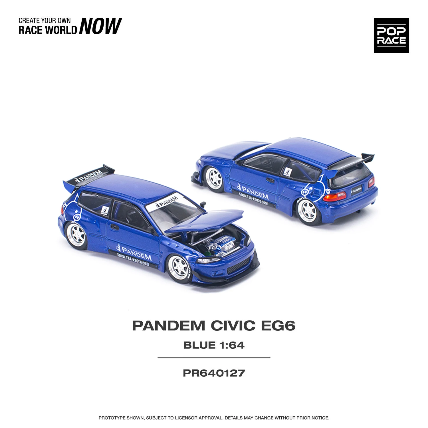 سباق البوب متوفر 1:64 Pandem Civic EG6 الأزرق صاروخ الأرنب دييكاست ديوراما نموذج جمع ألعاب مصغرة