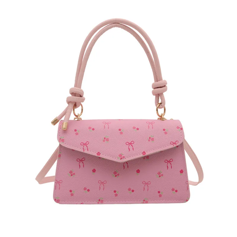 Bow-Knot Printed Women's Bag Cute Hand-Held Casual and Stylish Niche Design Single Shoulder Crossbody Bag