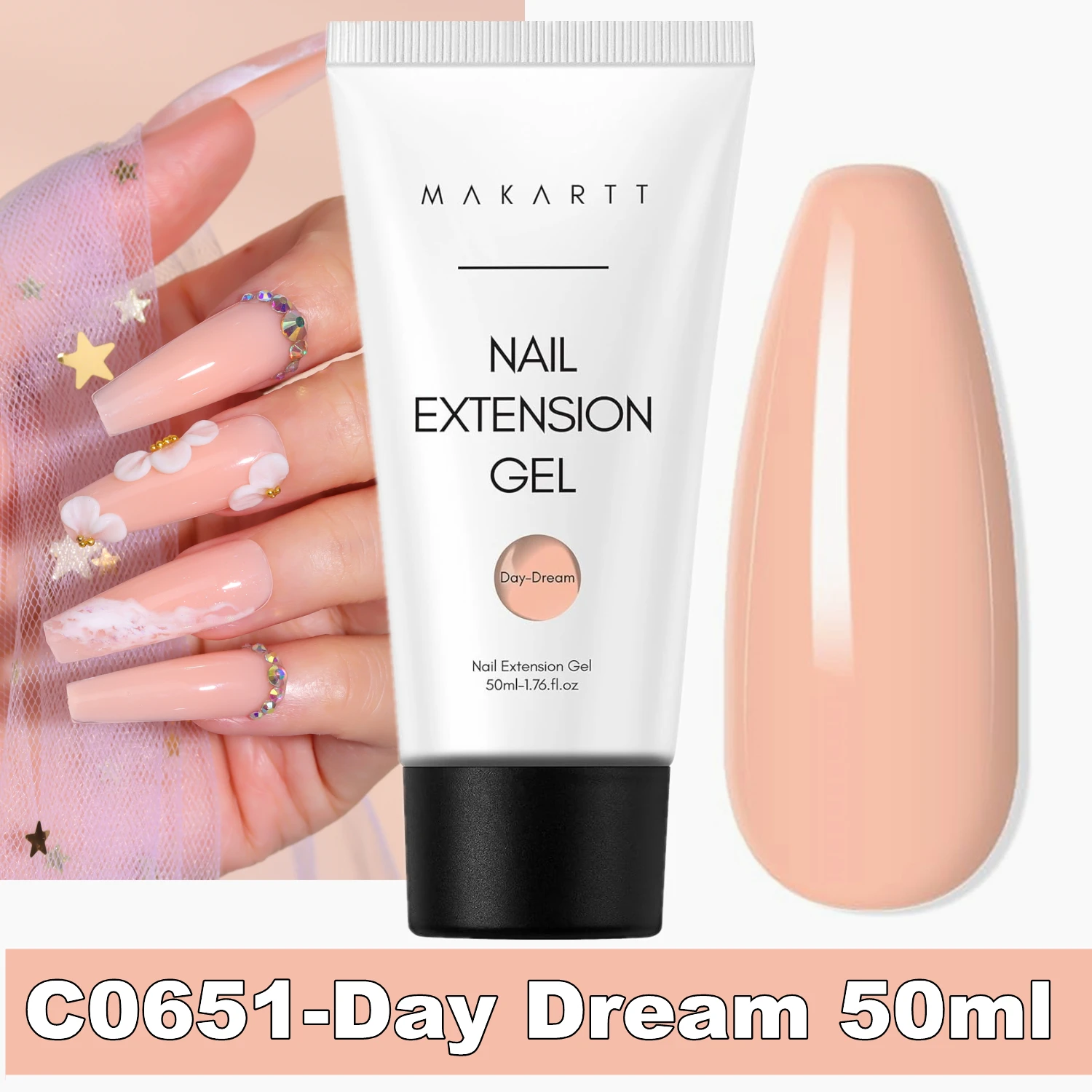 Makartt Poly Nails Acrygel, 50g Transparant/Roze/Nude Nagelverlengingsgel Glitter Builder Nagelgel voor trendy DIY nagelkunst