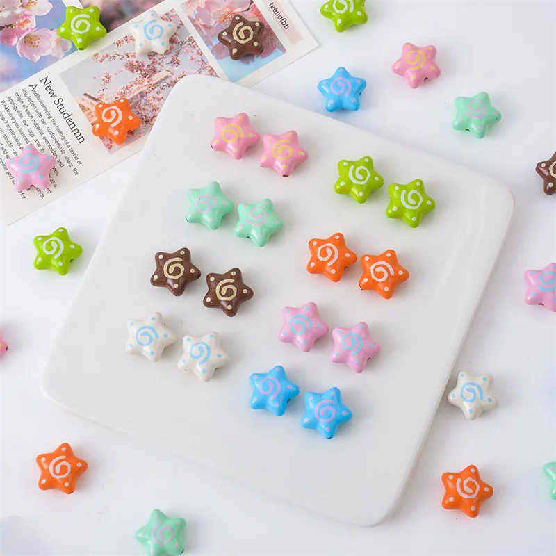 19MM Acrylic Graffiti Fat Pentagram Beads Baking Paint Star Loose Spacer Beads Handmade For DIY Making Jewelry Bracelet Necklace