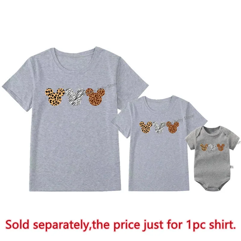 Disney Leopard Mickey Ears Shirts Funny Animal Kingdom Family Matching Outfits Cotton Look Mother and Kids Disney Trip Clothes